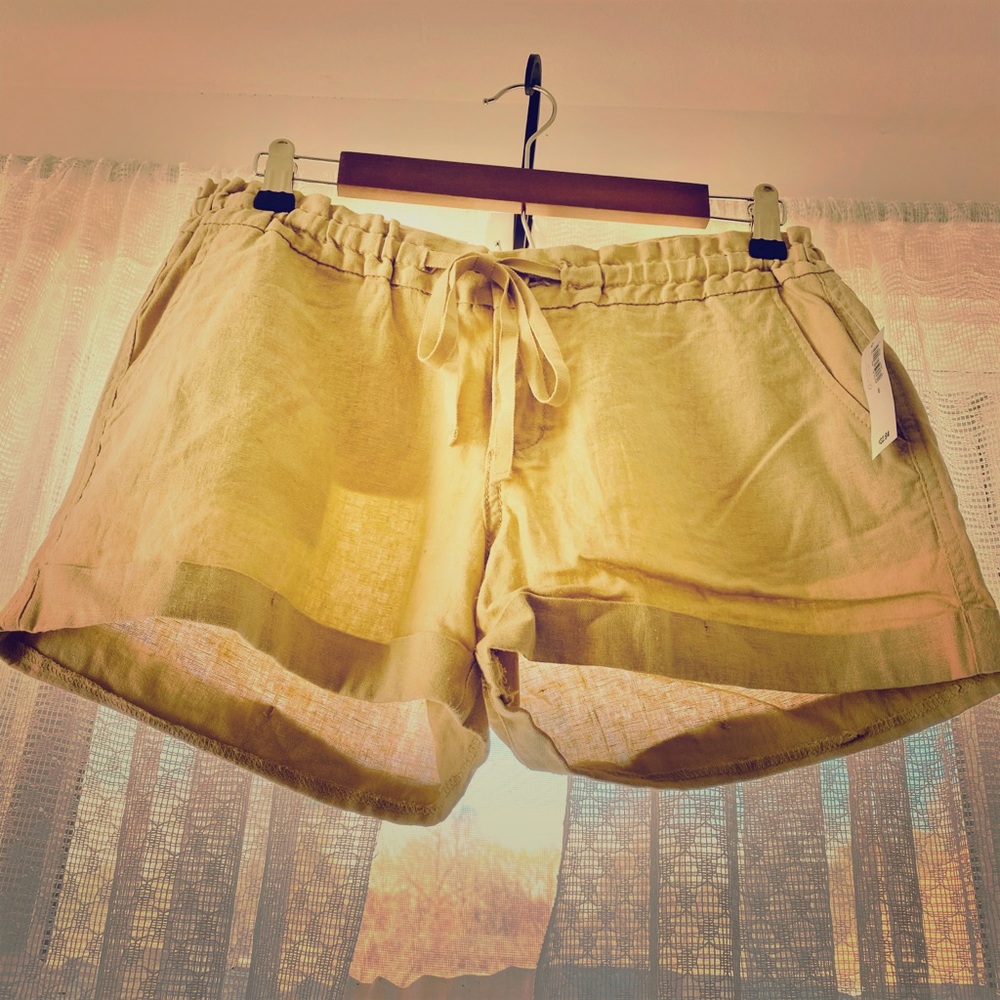 Old Navy tan linen blend drawstring shorts